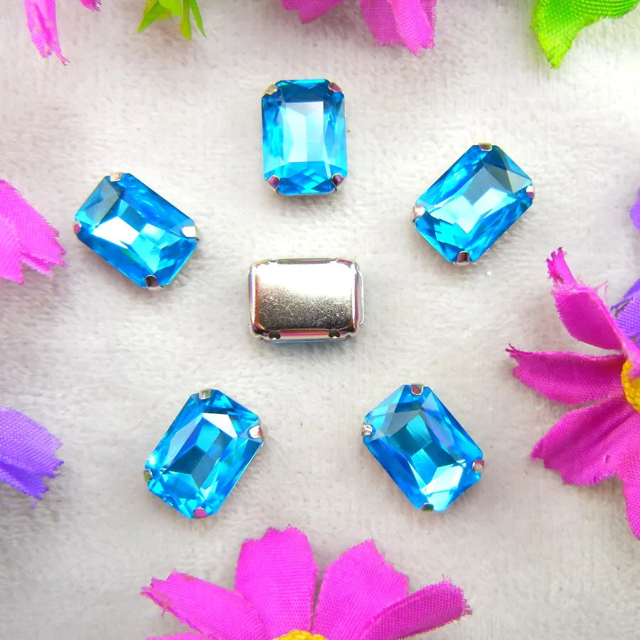 Glass Crystal Silver claw settings 7 sizes nice colors mix Rectangle shape Sew on rhinestone beads clothes shoes diy trim - immagine 5