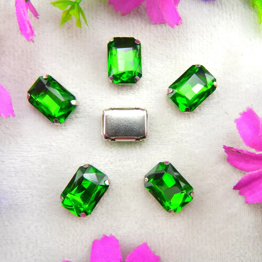 Glass Crystal Silver claw settings 7 sizes nice colors mix Rectangle shape Sew on rhinestone beads clothes shoes diy trim - immagine 4