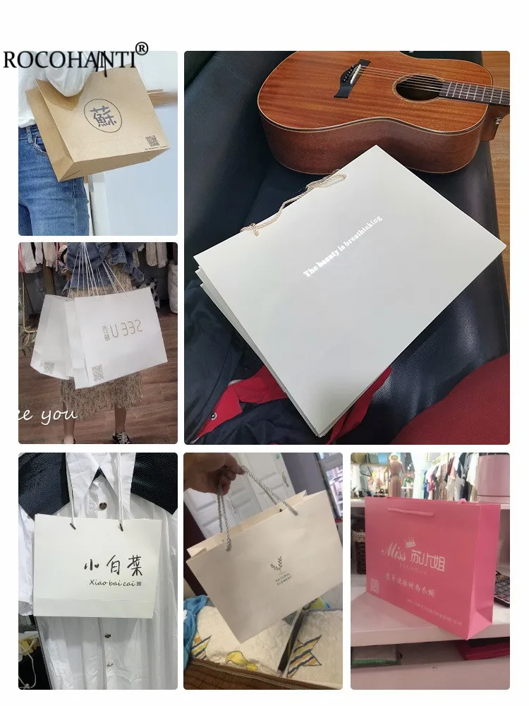 Custom Logo Printed Thick Cardboard White Paper Bags Shopping Gift Packaging Bag for Clothing Jewelry Small Large Bolsas Papel - immagine 7