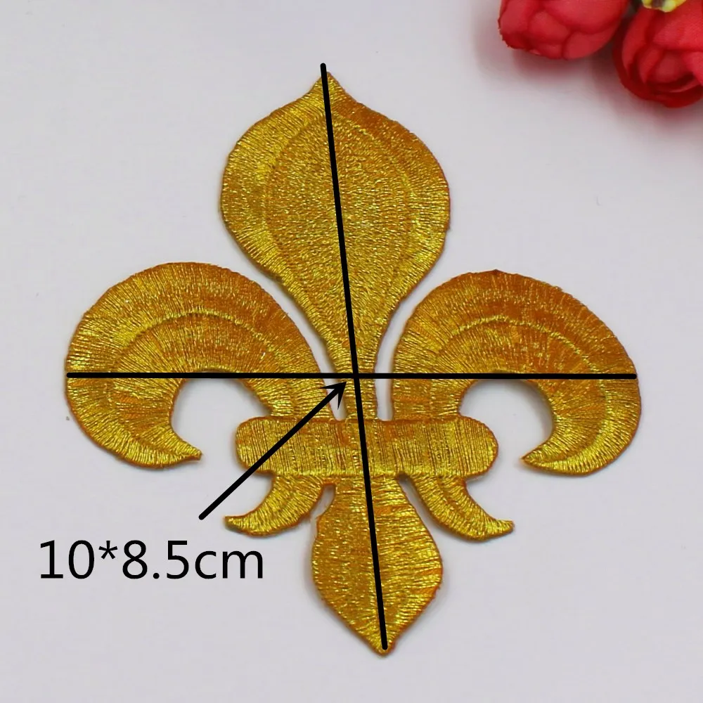 5 Pieces Iron On Patches Gold Embroidery Flower Appliqued Christmas Fleur De Lis Flower 3D Lotus Appliques 10-8.5cm/3.5*3cm - immagine 2