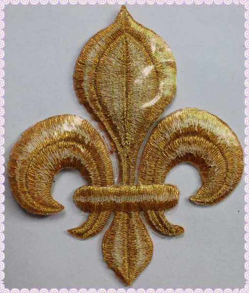 5 Pieces Iron On Patches Gold Embroidery Flower Appliqued Christmas Fleur De Lis Flower 3D Lotus Appliques 10-8.5cm/3.5*3cm - immagine 5