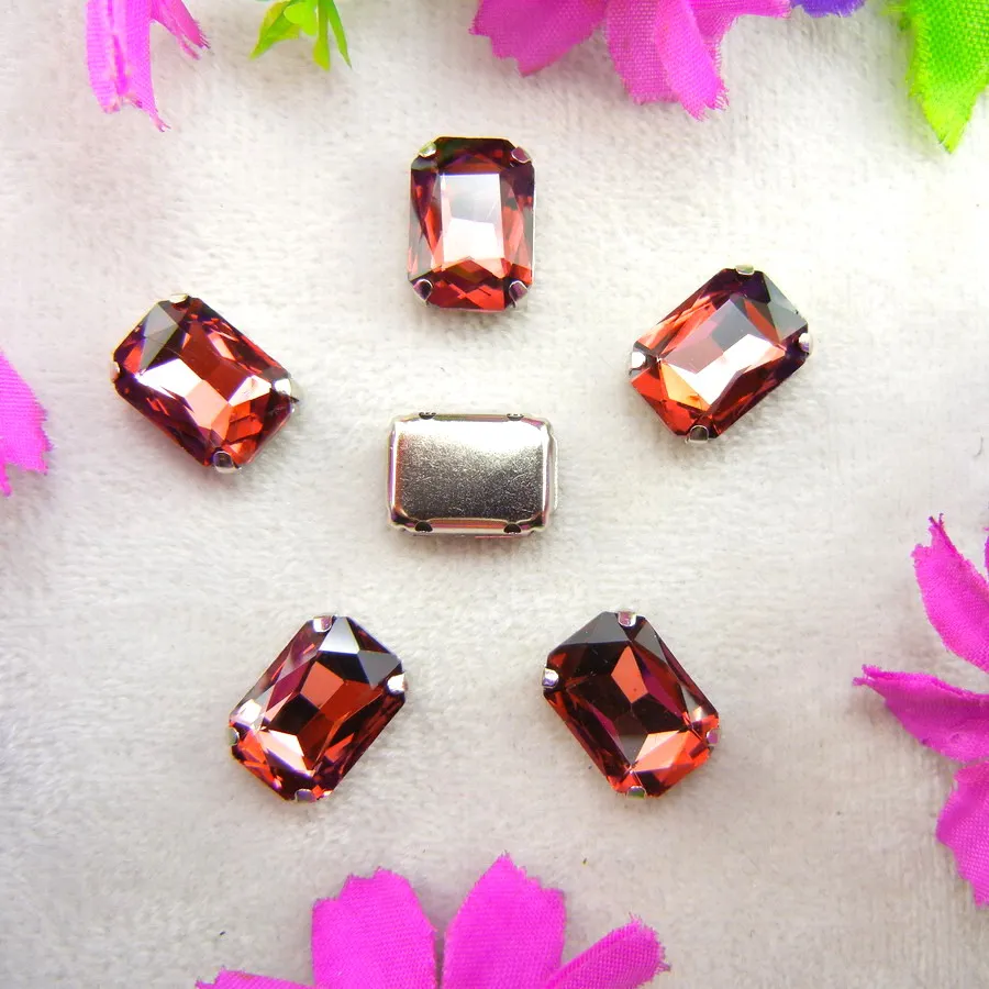 Glass Crystal Silver claw settings 7 sizes nice colors mix Rectangle shape Sew on rhinestone beads clothes shoes diy trim - immagine 6