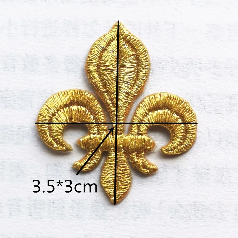 5 Pieces Iron On Patches Gold Embroidery Flower Appliqued Christmas Fleur De Lis Flower 3D Lotus Appliques 10-8.5cm/3.5*3cm - immagine 3